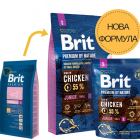 Суха храна за кучета BRIT PREMIUM JUNIOR S BY NATURE [ НОВА, ПОДОБРЕНА ФОРМУЛА ] с 55% прясно пилешко месо